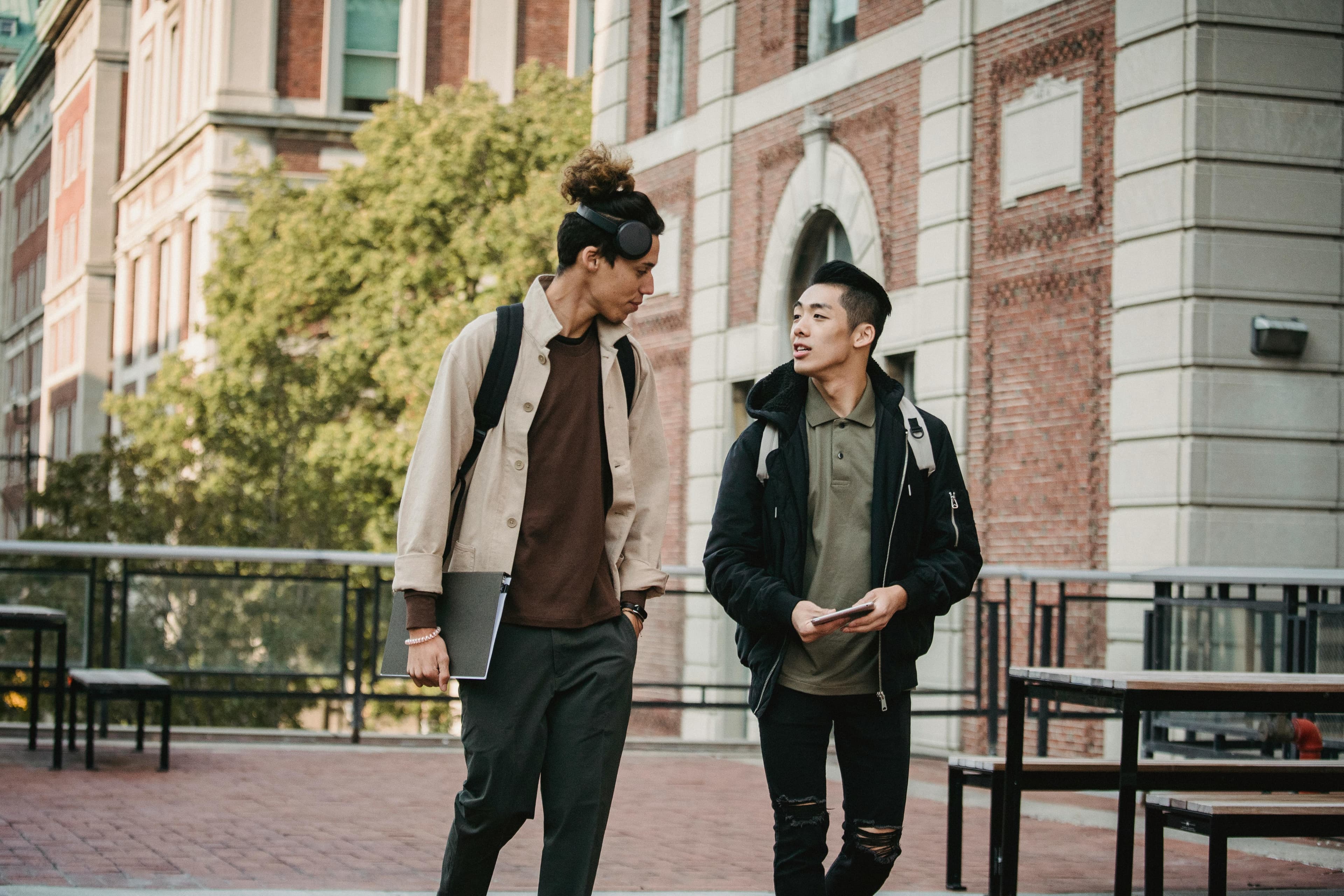 Students walking on a European university campus